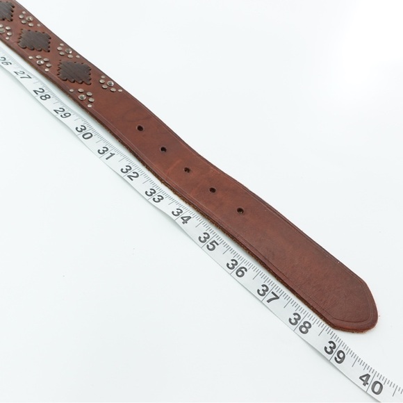 Abercrombie & Fitch Sz S/M Brown Leather Belt Studs Rhinestones Bling Boho Lace - Picture 11 of 12
